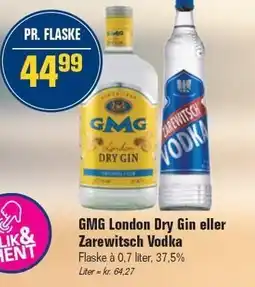 Otto Duborg GMG London Dry Gin eller Zarewitsch Vodka tilbud