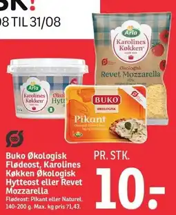 SPAR Buko Økologisk Flødeost, Karolines Køkken Økologisk Hytteost eller Revet Mozzarella tilbud