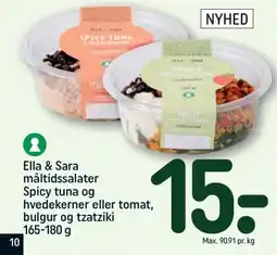 REMA 1000 Ella & Sara måltidssalater Spicy tuna og hvedekerner eller tomat, bulgur og tzatziki tilbud