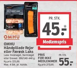 SPAR OMHU Håndpillede Rejer eller Færøsk Laks tilbud