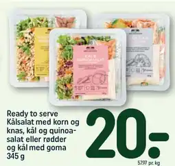 REMA 1000 Ready to serve Kålsalat med korn og knas, kål og quinoa- salat eller rødder og kål med goma 345 g tilbud