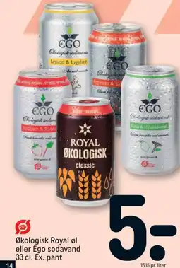 REMA 1000 Økologisk Royal øl eller Ego sodavand 33 cl. Ex. pant tilbud