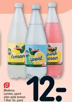 REMA 1000 Økobrus Lemon, sport eller pink lemon 1 liter. Ex. pant tilbud