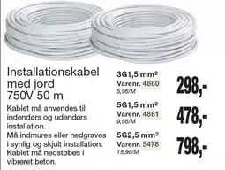 Harald Nyborg Installationskabel med jord 750V 50 m tilbud
