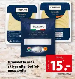 Lidl Provoletta osti skiver eller bøffel- mozzarella tilbud