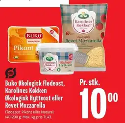 Min Købmand Buko Økologisk Flødeost, Karolines Køkken Økologisk Hytteost eller Revet Mozzarella tilbud