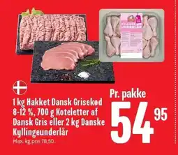 Min Købmand 1 kg Hakket Dansk Grisekød 8-12%, 700 g Koteletter af Dansk Gris eller 2 kg Danske Kyllingeunderlår tilbud