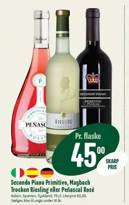Min Købmand Secondo Piano Primitivo, Maybach Trocken Riesling eller Penascal Rosé tilbud