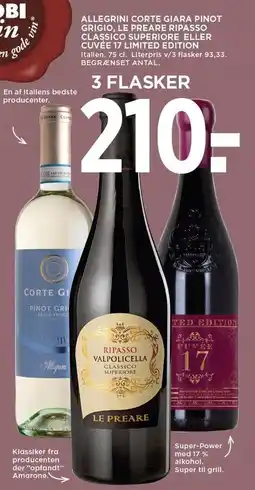 MENY ALLEGRINI CORTE GIARA PINOT GRIGIO, LE PREARE RIPASSO CLASSICO SUPERIORE ELLER CUVÉE 17 LIMITED EDITION tilbud
