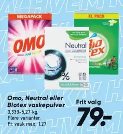 Bilka Omo, Neutral eller Biotex vaskepulver tilbud