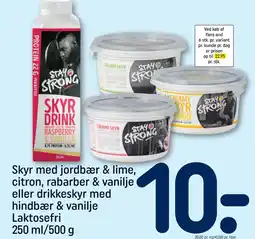 REMA 1000 Skyr med jordbær & lime, citron, rabarber & vanilje eller drikkeskyr med hindbær & vanilje Laktosefri tilbud
