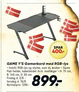 Bilka GAME Y’S Gamerbord med RGB-lys tilbud