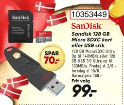 Bilka Sandisk 128 GB Micro SDXC kort eller USB stik tilbud