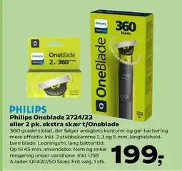 Kvickly Philips Oneblade 2724/23 eller 2 pk. ekstra skær t/Oneblade tilbud