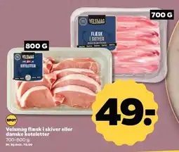 Netto Velsmag flæsk i skiver eller danske koteletter tilbud