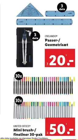 Lidl Passer-/Geometrisæt eller Mini brush-/fineliner 30-pak tilbud