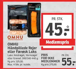 SPAR OMHU Håndpillede Rejer eller Færøsk Laks tilbud