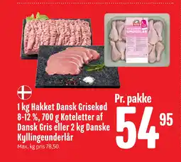 Min Købmand 1 kg Hakket Dansk Grisekød 8-12 %, 700 g Koteletter af Dansk Gris eller 2 kg Danske Kyllingeunderlår tilbud