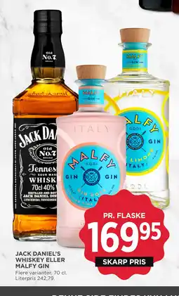 MENY JACK DANIEL’S WHISKEY ELLER MALFY GIN tilbud