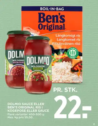 MENY DOLMIO SAUCE ELLER BEN’S ORIGINAL RIS I KOGEPOSE ELLER SAUCE tilbud