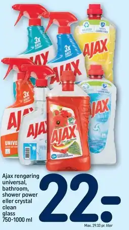 REMA 1000 Ajax rengøring universal, bathroom, shower power eller crystal clean glass tilbud