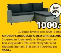 JYSK ONDRUP LOUNGESOFA MED CHAISELONG tilbud