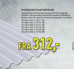 Johannes Fog PLASTMO ECOLITE KLAR TRAPEZPLADE tilbud