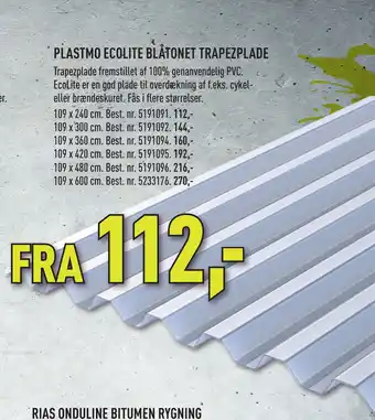 Johannes Fog PLASTMO ECOLITE BLÅTONET TRAPEZPLADE tilbud