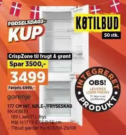 Power GORENJE 177 CM INT. KØLE-/FRYSESKAB tilbud