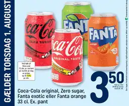 REMA 1000 Coca-Cola original, Zero sugar, Fanta exotic eller Fanta orange 33 cl. Ex. pant tilbud