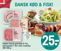 REMA 1000 Hakket dansk grisekød 8-12%, kyllingekød 7-10% eller medister 400-500 g tilbud