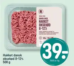 REMA 1000 Hakket dansk oksekød 8-12% 500 g tilbud