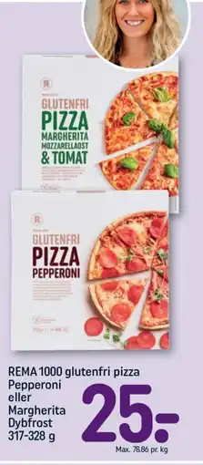 REMA 1000 REMA 1000 glutenfri pizza Pepperoni eller Margherita Dybfrost 317-328 g tilbud