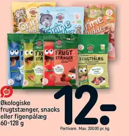 REMA 1000 Økologiske frugtstænger, snacks eller figenpålæg 60-128 g tilbud