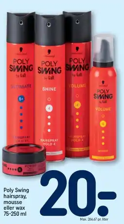 REMA 1000 Poly Swing hairspray, mousse eller wax 75-250 ml tilbud