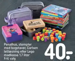 Penalhus, stempler med bogstaver, Carlsen letlæsning eller Lego madkasse 1.7 liter Frit valg