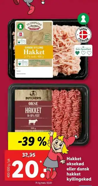 Let-Køb Hakket oksekød eller dansk hakket kyllingekød tilbud