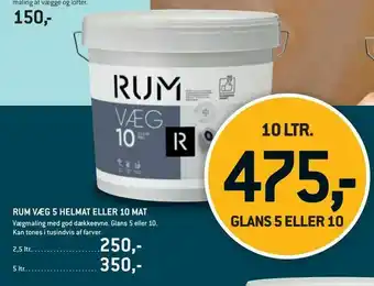 RUM VÆG 5 HELMAT ELLER 10 MAT