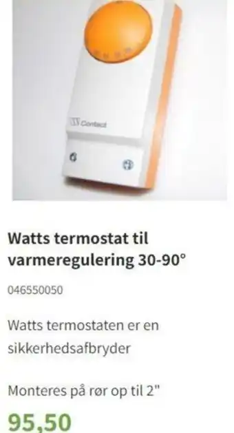 Watts Termostat Til Varmeregulering 30-90 046550050