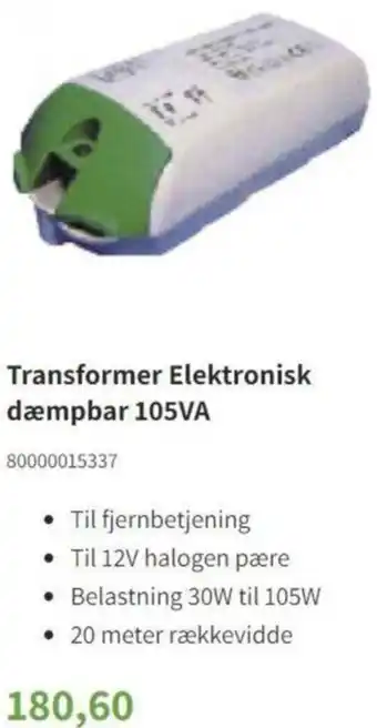 Transformer Elektronisk Dæmpbar 105VA