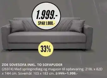 Zoe Sovesofa Inkl. To Sofapuder