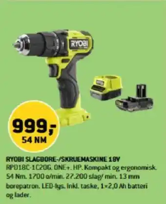 XL-BYG RYOBI SLAGBORE-/SKRUEMASKINE 18V tilbud