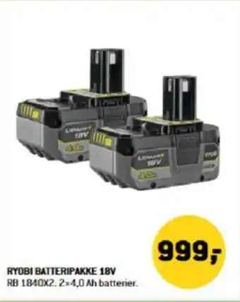 XL-BYG RYOBI BATTERIPAKKE 18V tilbud