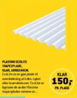 XL-BYG PLASTMO ECOLITE TRAPEZPLADE, KLAR, 109X240CM. tilbud
