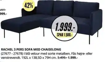 My Home Rachel 3 Pers Sofa Med Chaiselong tilbud