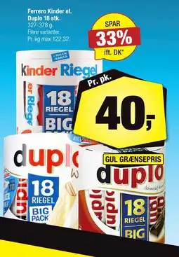 Calle Ferrero Kinder el. Duplo 18 stk tilbud
