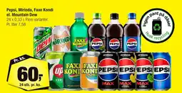 Calle Pepsi, Mirinda, Faxe Kondi el. Mountain Dew tilbud