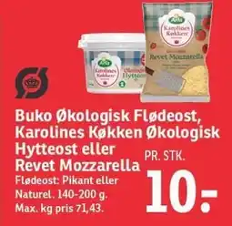 SPAR Buko Økologisk Flødeost, Karolines Køkken Økologisk Hytteost eller Revet Mozzarella tilbud