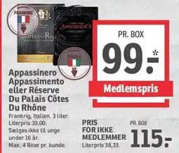 SPAR Appassinero Appassimento eller Réserve Du Palais Côtes Du Rhône tilbud