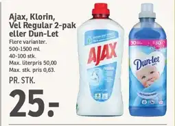 SPAR Ajax, Klorin, Vel Regular 2-pak eller Dun-Let tilbud